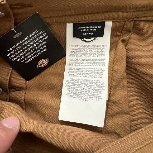 Dickies Mens Waxed Canvas Double Front Bib Overalls Large Brown Duck NWT - Picture 13 of 16